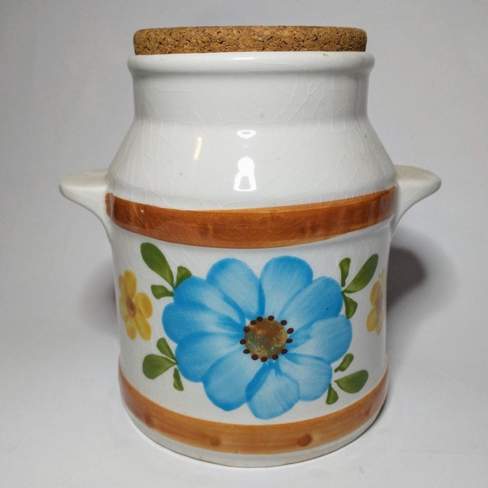 VTG FTD Secla Portugal Ceramic Floral Canister Cork Lid Conversion Chart 7035